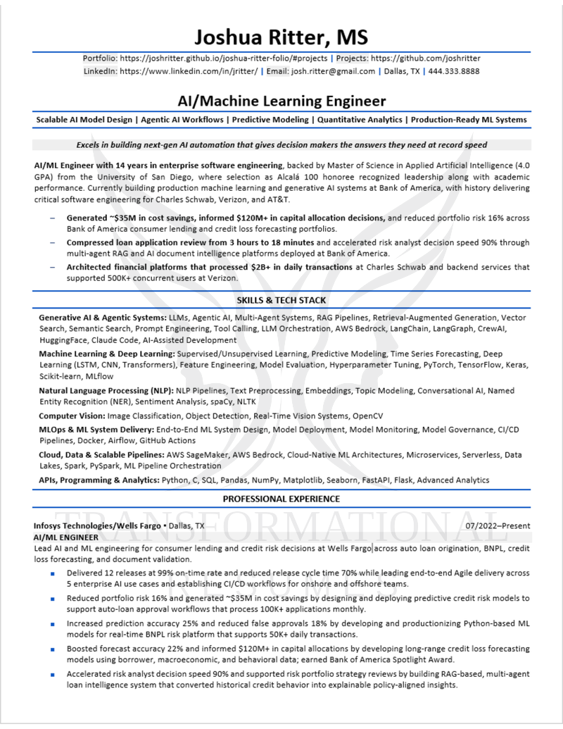 AI and Machine Learning Engineer resume sample