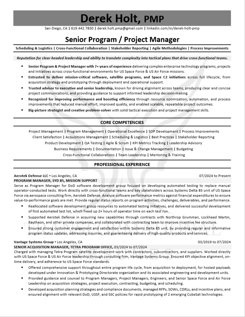 Military and Defense Contractor resume sample