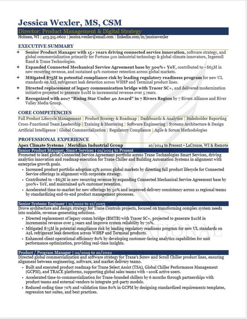 Director of Product Management resume sample